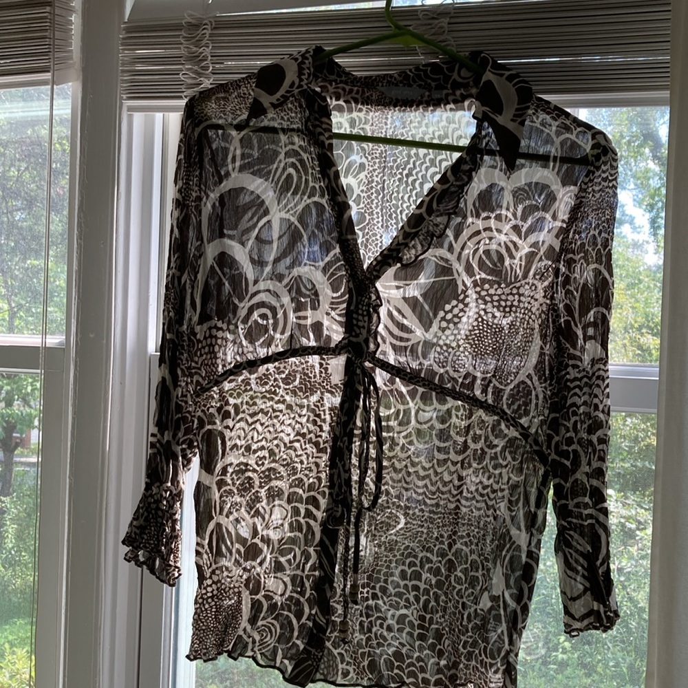 Silk blend Per Una brown/cream floaty blouse Size 6